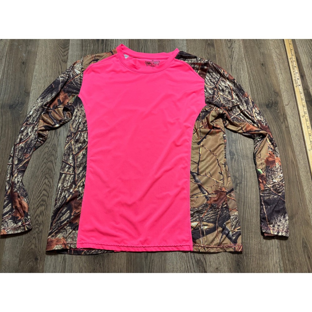 Trail Crest Shirt Women Size XL Pink Long Sleeve Camo Highland Forest Camouflage
